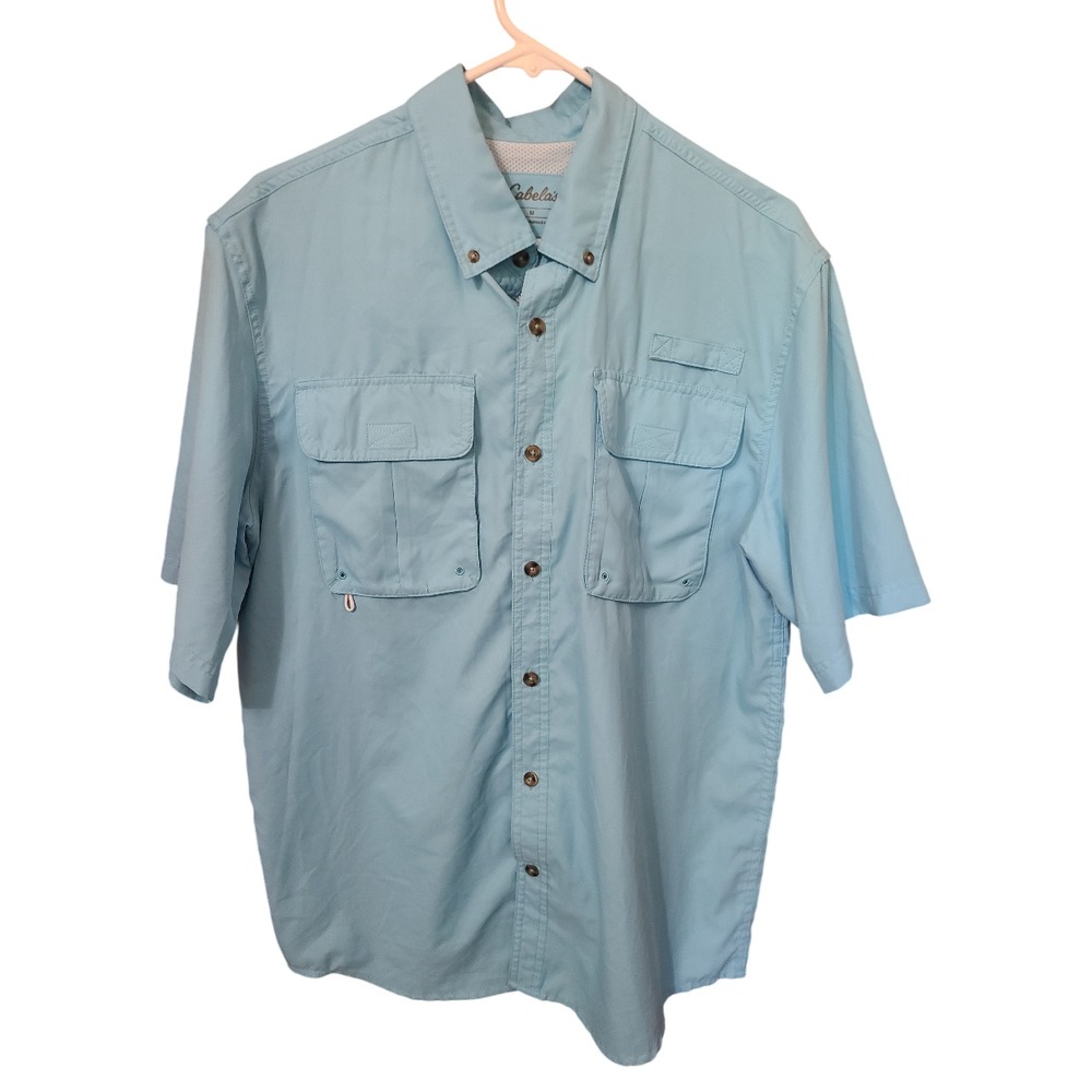 Cabela's Shirt Men's Medium Light Blue 4Most UPF 30 Vented Button Up Fishing